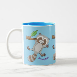 Taza Bicolor Ilustracion de bebé de raccoon feliz lindo