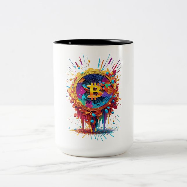 Taza Bicolor Ilustracion de bitcoin (Centro)