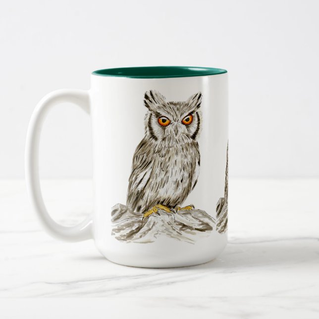 Taza Bicolor Ilustracion de búho marrón Art Mug (Izquierda)