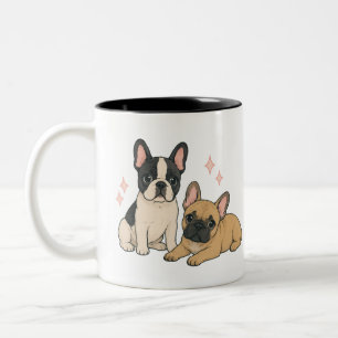 Taza Bicolor Ilustración de cachorros de Bulldog Francés lindos