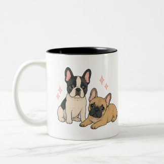 Taza Bicolor Ilustración de cachorros de Bulldog Francés lindos