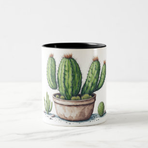 Taza Bicolor Ilustracion de cactus en forma de acuarela de olla