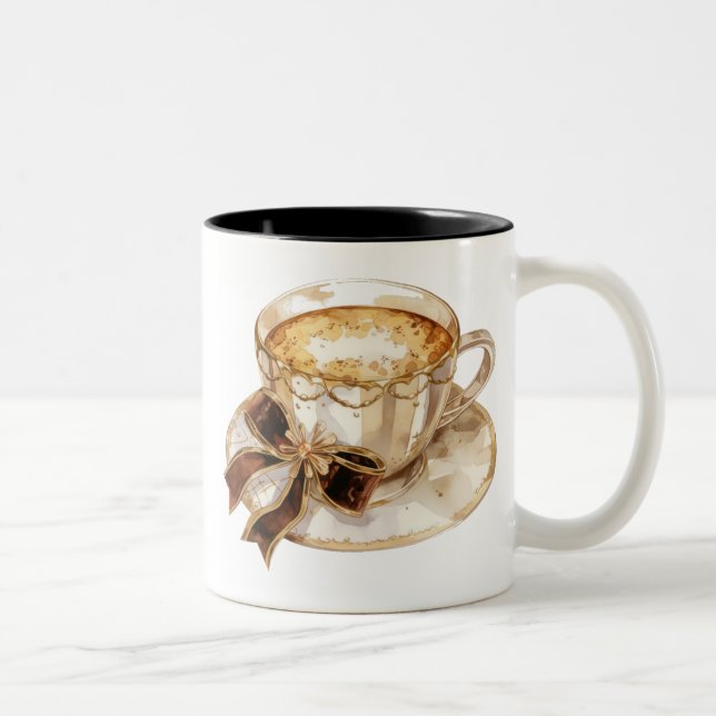 Taza Bicolor Ilustracion de café caliente de coqueta marrón (Derecha)