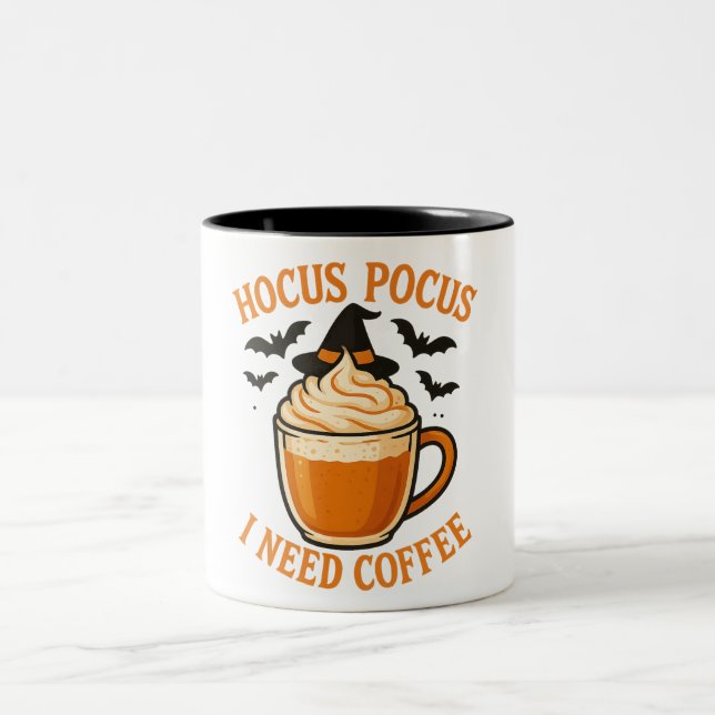 Taza Bicolor Ilustracion de café de Halloween (Centro)