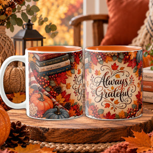 Taza Bicolor Ilustración de calabazas siempre agradecidas de ot