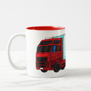 Taza Bicolor Ilustracion de camión de remolques rojos