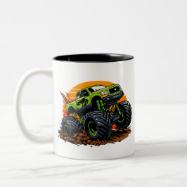 Taza Bicolor Ilustración de Camión Monstruo Verde de Carreras T