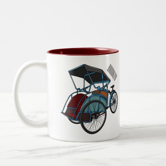 Taza Bicolor Ilustración de caricatura de rickshaw de ciclo (Izquierda)