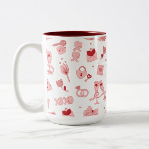 Taza Bicolor Ilustración de Corazones y XOXO