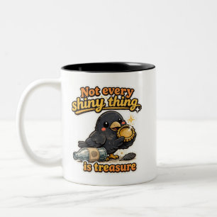 Taza Bicolor Ilustración de cuervo vintage kawaii con cita sabi