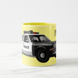 Taza Bicolor Ilustración de dibujos animados de coche de policí