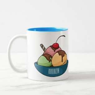 Taza Bicolor Ilustración de dibujos animados de helado 