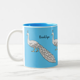 Taza Bicolor Ilustración de dibujos animados de pavo real blanc