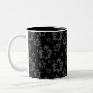 Taza Bicolor Ilustracion de flores negras sobre fondo negro