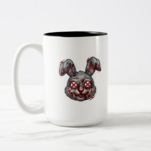 Taza Bicolor Ilustración de Halloween de conejo zombie sangrien