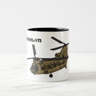 Taza Bicolor Ilustracion de helicópteros militares de Chinook