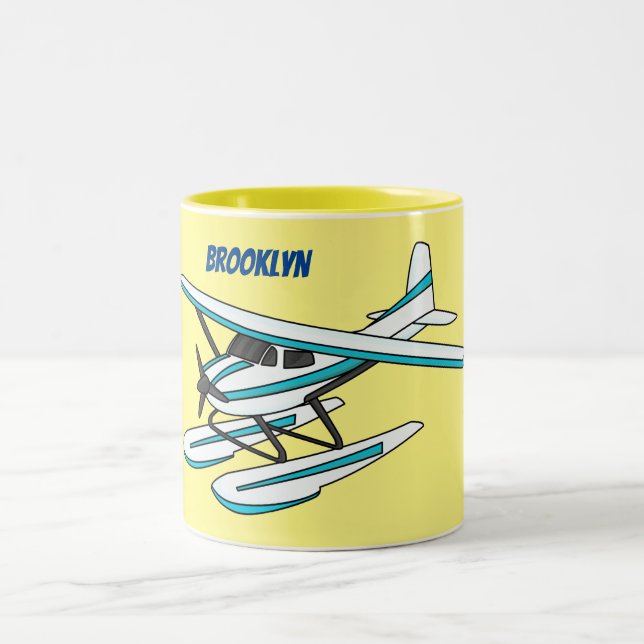 Taza Bicolor Ilustracion de hidroavión azul blanco (Centro)