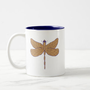 Taza Bicolor Ilustracion de la libélula morado y tan