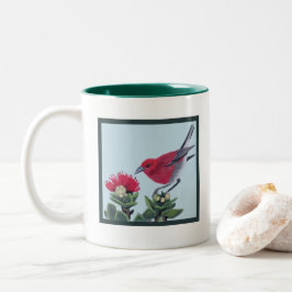 Taza Bicolor Ilustración de la naturaleza de Hawái de Apapane y