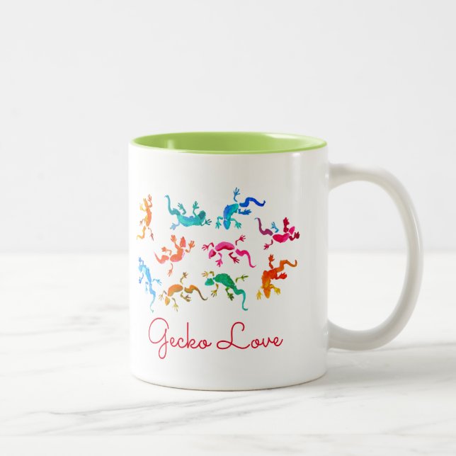 Taza Bicolor Ilustracion de lagarto de gecko colorido (Derecha)