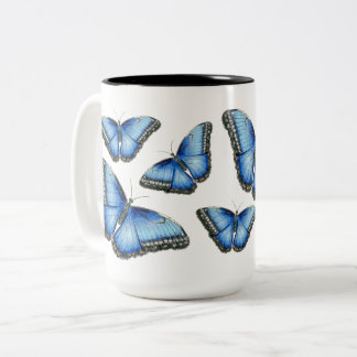 Taza Bicolor Ilustracion de mariposa morfo azul