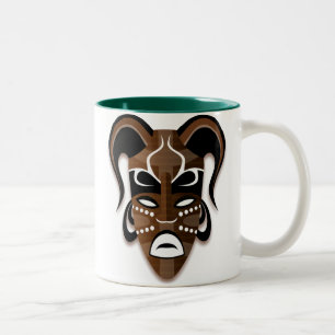 TAZA BICOLOR ILUSTRACION DE MÁSCARA DE TRIBAL ELEGANTE