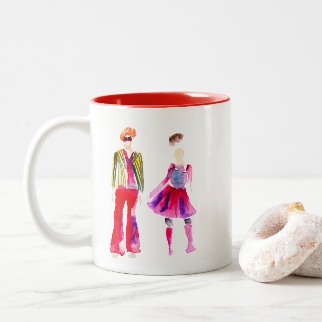 Taza Bicolor Ilustracion de moda acuarela boho (Con donut)