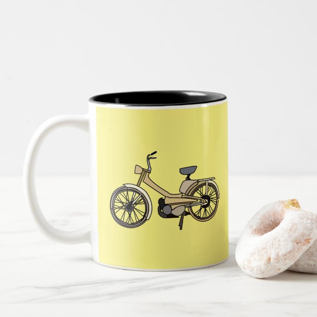 Taza Bicolor Ilustracion de motocicleta amarillo (Con donut)