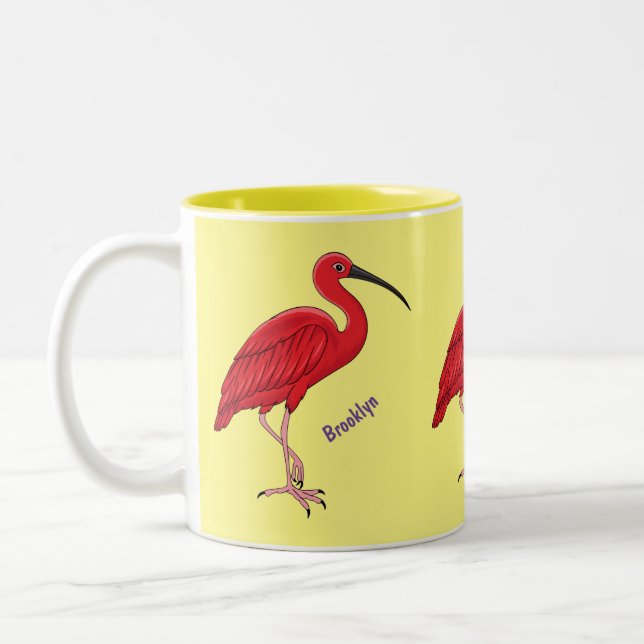 Taza Bicolor Ilustracion de pájaro ibis de escarlata personaliz (Izquierda)