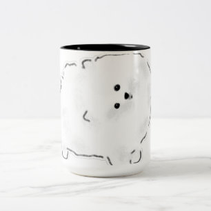 Taza Bicolor Ilustración de perro Bichon Pomerania blanco espon