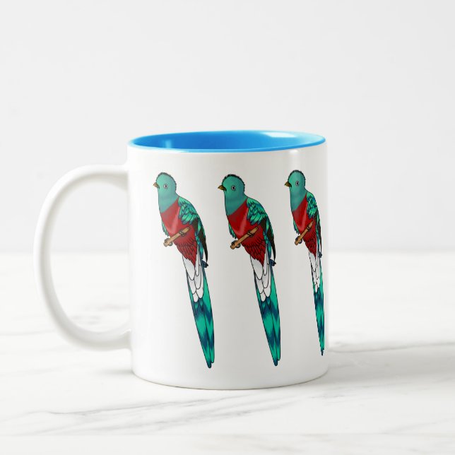 Taza Bicolor Ilustracion de personalizado de aves quetzales res (Izquierda)