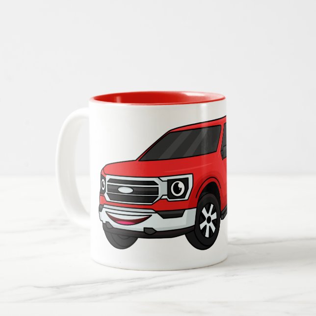 Taza Bicolor Ilustracion de personalizado de camioneta roja (Anverso izquierdo)