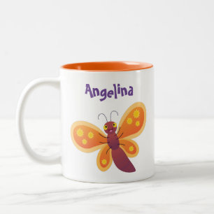 Taza Bicolor Ilustracion de personalizado de mariposa naranja f