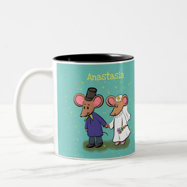 Taza Bicolor Ilustracion de personalizado de pareja de ratones (Izquierda)