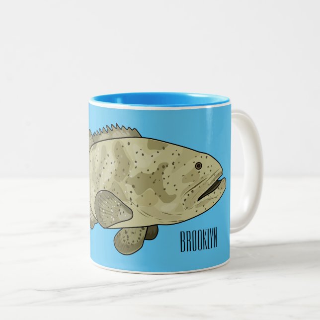 Taza Bicolor Ilustracion de personalizado de pescado de grupo (Anverso derecho)