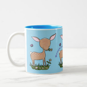 Taza Bicolor Ilustracion de personalizado de venado lindo y fel