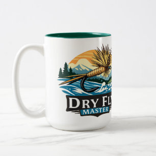 Taza Bicolor Ilustración de pesca con mosca estilo logo Dry Fly