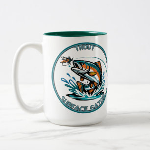 Taza Bicolor Ilustración de pesca con mosca logo Trucha Superfi