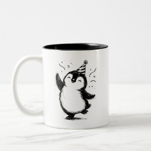 Taza Bicolor Ilustración de pincelada de tinta de fiesta de pin