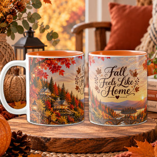 Taza Bicolor Ilustración de sentimientos rústicos de otoño como