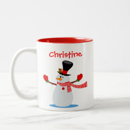 Taza Bicolor Ilustracion de Snowman personalizado rojo y blanco