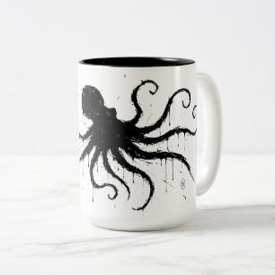 Taza Bicolor Ilustración de tinta oscura de las Orcadas: Pulpo