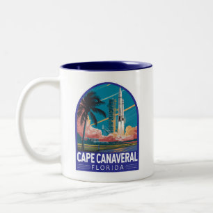 Taza Bicolor Ilustración de viaje de arte de Cabo Cañaveral Flo