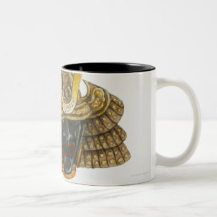 Taza Bicolor Ilustracion del casco del siglo XVI del samurai