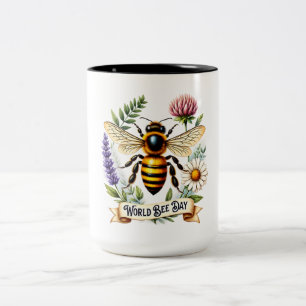 Taza Bicolor Ilustración del Día Mundial de las Abejas con abej