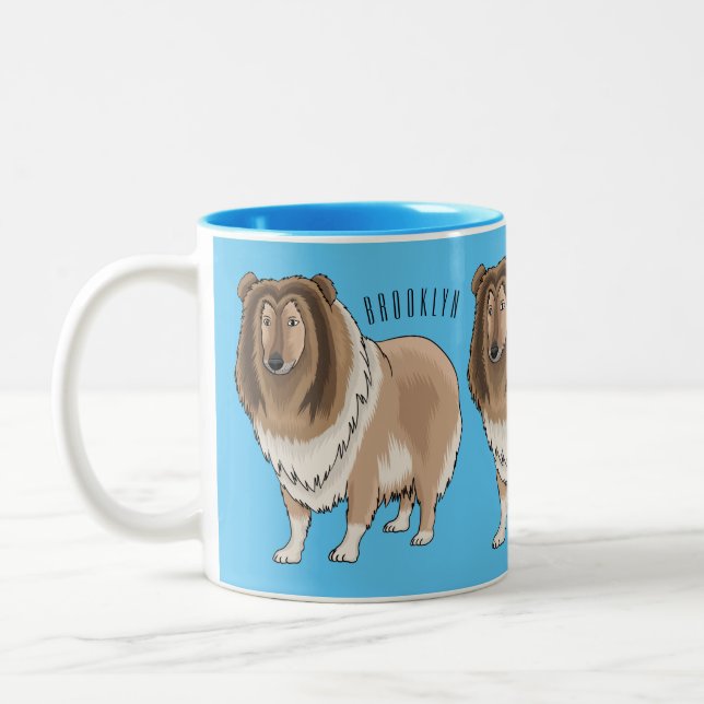 Taza Bicolor Ilustracion del personalizado del perro del collie (Izquierda)