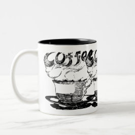 Taza Bicolor Ilustracion dibujado a mano, bebida de café