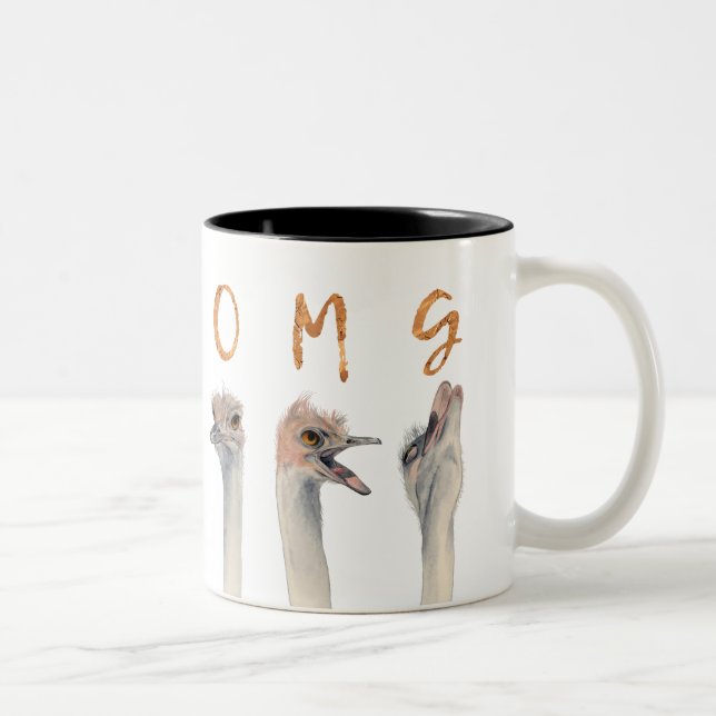 Taza Bicolor Ilustracion divertido de las avestruces de OMG (Derecha)