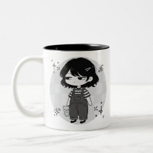 Taza Bicolor Ilustración estética de chibi girl sobre ello