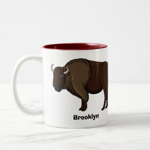 Taza Bicolor Ilustración feliz del búfalo bisonte americano